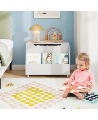 Wooden Mobile Toy Storage Organizer with Bookshelf and Lockable Wheels