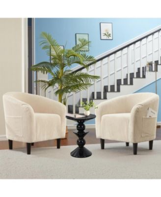 Accent Barrel Chair Corduroy Club Chair Elegant Armchair Cozy Backrest for Living Room Bedroom Reception Room Office