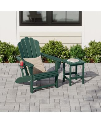Outdoor Patio HDPE Adirondack Chair With Cup Holder and Table Set