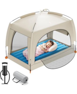 Inflatable Toddler Travel Bed with Tent - Lightweight Blow Up Kids Air Mattress with Hand Pump - Indoor and Outdoor Portable Sleeping Solution