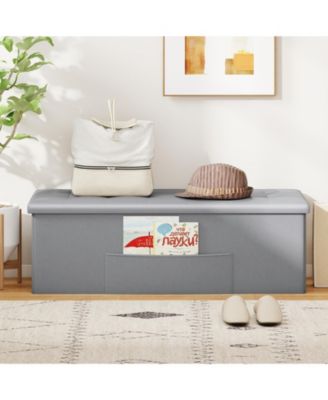43-Inch Linen Folding Storage Ottoman Bench with Padded Top