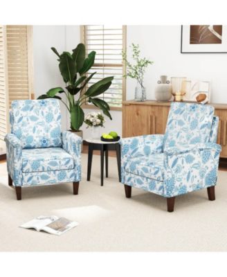Floral Farmhouse Boho Accent Chair with Solid Wood Legs