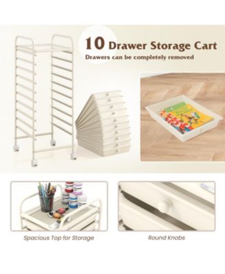 10 Drawer Rolling Storage Cart Organizer with 4 Universal Casters