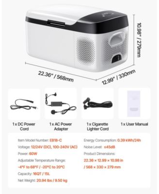 16 Quart Portable Car Freezer with App Control 60W for Camping