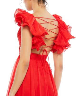 Women's Ruffle Tiered Cut-Out Chiffon Gown