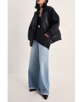 Women's Longline Faux Leather Bomber Jacket