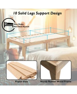 Twin Rubberwood Platform Bed Frame with Headboard and Slat Support