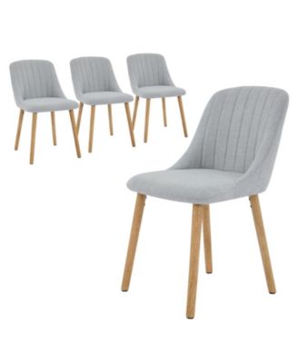 4 Dining Chairs,Modern Fabric Upholstered Kitchen Side Chairs,Curved Backrest Dining Chairs with Oak Legs