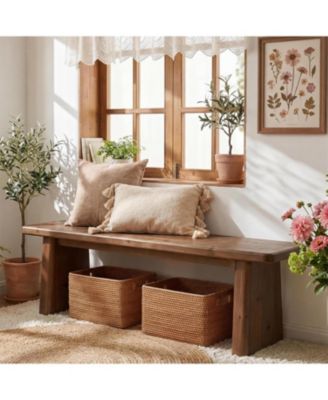 55.1" Solid Wood Entryway Bench, Rustic Shoe Bench for Mudroom Hallway, End of Bed and Dining Kitchen Benches