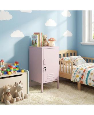 lockable metal nightstand with 2 adjustable shelves, modern side table with storage cabinet and door for bedroom or living room.