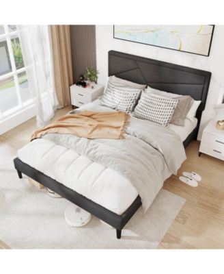 Queen Size Upholstered Platform Bed Frame with High Headboard
