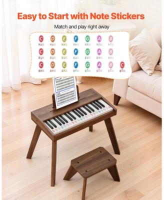 37 Key Wooden Digital Piano Set with Dual Power, Ages 3