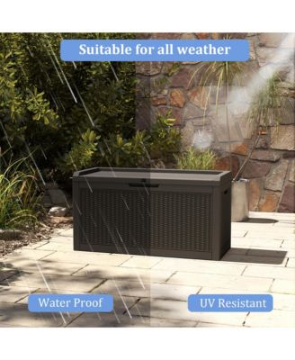 60 Gallon Deck Box,Rattan Grain Storage Chest,Weatherproof Patio Storage,Lockable Outdoor Box,Resin Garden Deck Box