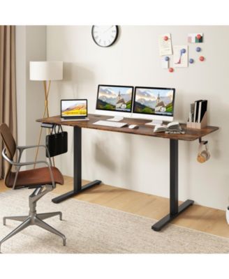 Electric Standing Desk with 3 Memory Heights and 2 Hanging Hooks and Cable Holes-Rustic