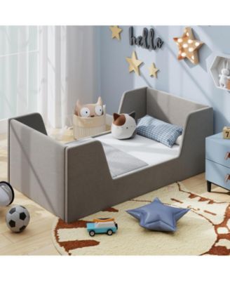 Upholstered Toddler Bed Frame with Safety Rails