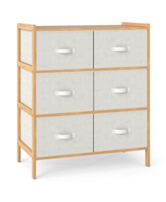 Fabric Dresser with 6 Drawers with 6 Folding Fabric Bins for Bedroom Living Room.