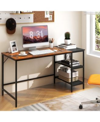 55 Inch Modern Industrial Style Study Writing Desk with 2 Storage Shelves