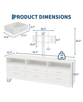 Home 32" to 80" Entertainment Center, Wood Media Console Dresser with 6 Drawers and Adjustable Bracket.