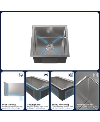 Stainless Steel Kitchen Sink, Single Bowl, Undermount HandmadeSink in Brushed Nickel, with US Standard Drain and Hook