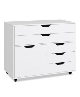 Modern Vertical 5-Drawer Mobile Chest with Door 5 Casters