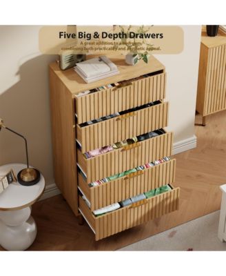 48" Tall 5 Drawer Chest of Drawers for Bedroom, Fluted Storage Dresser with Wide Top.