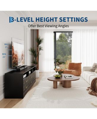 Home 32" to 80" Entertainment Center, Wood Media Console Dresser with 6 Drawers and Adjustable Bracket.