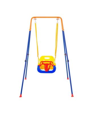 3-in-1 Foldable Toddler Swing Set with Metal Frame and Sandbags for Ages 3