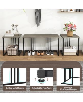 4 Pieces Space-Saving Dining Table Set with Bench and 2 Stools-Oak