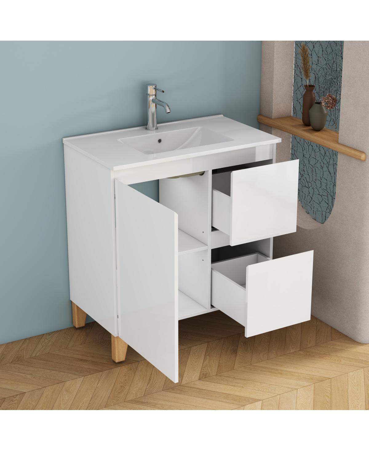 Sillysis Inch Bathroom Vanity with Sink, Glossy Storage Cabinet, Soft Close Drawer