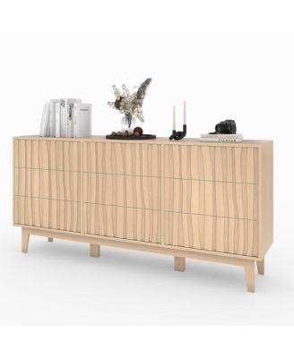 9 Drawer Fluted Dresser, Wood Storage Cabinet and TV Stand for Bedroom, Living Room, Entryway