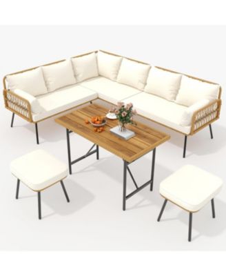 6-Piece Patio Conversation Set with L-Shaped Sofa, Ottomans and Table