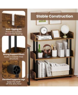 3-Tier Bookshelf with Anti-Tipping Kit and Industrial Storage Unit for Living Room