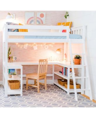 Max &  Lily Twin Loft Bed, Solid Wood Loft Bed with Desk and Storage Shelves for Kids