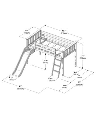 Twin Size Low Loft Bed with Slide, Solid Wood Kids Platform Bed with 14" Guardrails