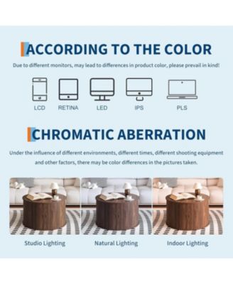 28" Round Coffee Table with Storage, Mid Century Modern Fluted Accent Table with Sliding Tambour Door for Living Room