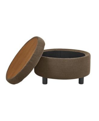 25" Round Storage Ottoman - Modern Tufted Fabric Circle Coffee Table with Removable Top, Footrest Stool for Living Room, Bedroom