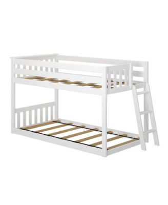 Solid Wood Twin over Twin Low Bunk Bed with Ladder on End For Kids