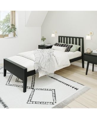 Scandinavian Twin Bed Frame, Solid Wood Platform Bed with Headboard