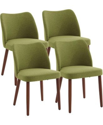 Dining Chair Set of 4, Linen Upholstered Dining Chair with Solid Wood Legs, Wing Backrest, Wooden Kitchen Chair