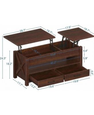 47.2" Lift Top Coffee Table with Storage, Split Lift Design, 2 Drawers and Hidden Compartment, Farmhouse Center Table