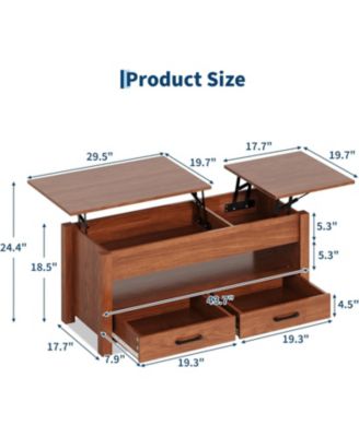 47.2" Coffee Table with Storage, Multi-Function Lift Top Coffee Table with Wooden Lift Tabletop, 2 Drawers and Hidden Compartment