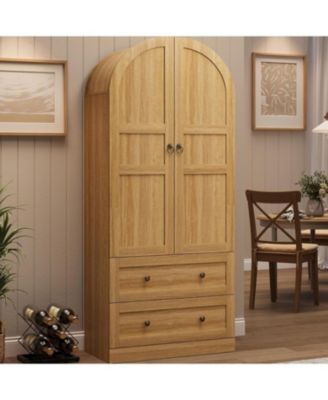 72" Tall Arched Kitchen Pantry Cabinet - Farmhouse Freestanding Storage Cupboard with Wooden Doors & Drawers - Thickened Shelves, Large Display