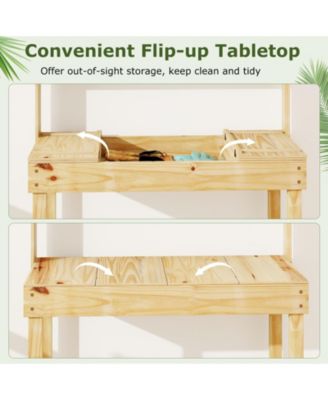 Wooden Potting Bench Table Garden Planting Workstation with 3-Tier Open Shelf