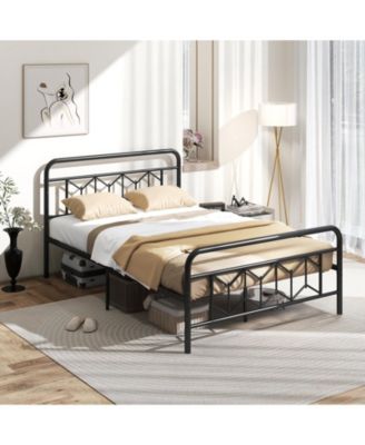 Full Size Platform Bed with High Headboard and Snap Lock Metal Slats