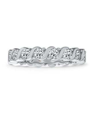 Cubic Zirconia Stackable CZ Eternity Thin 3MM Anniversary Band Ring Sterling Silver