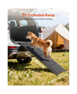71" Folding Dog Ramp for Cars, SUV and Truck. Non-slip felt surface, supports up to 250lbs, portable design, ideal