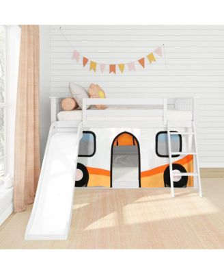 Low Bunk With Easy Slide and Orange Camper Van Curtain