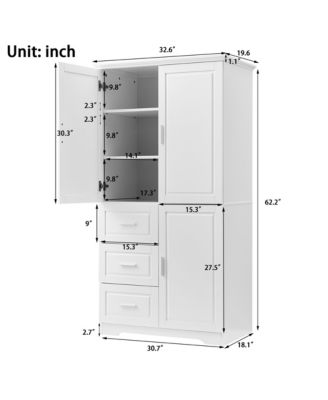 Tall Wide Storage Cabinet with Doors 3 Drawers for Bathroom Office Freestanding Organization
