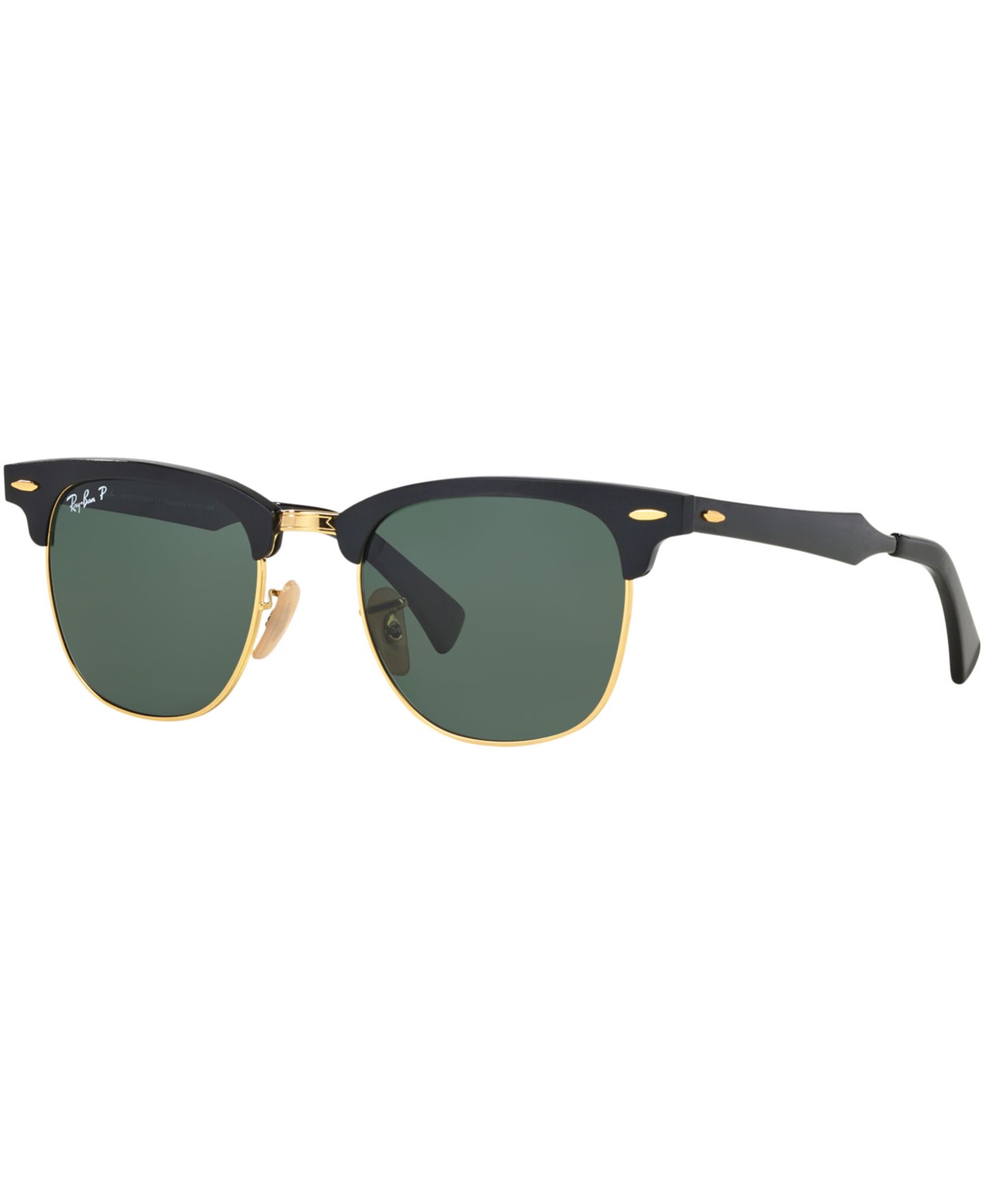 Женские солнцезащитные очки Ray-Ban Polarized Sunglasses, RB3507 Clubmaster Aluminum, цвет: Чёрный / Зелёный — фото 1