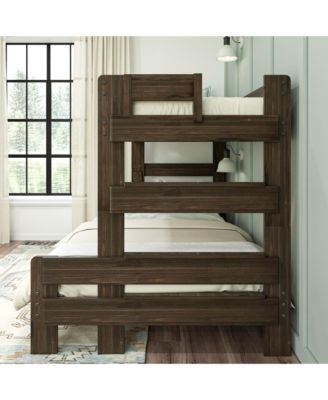 Bunk Bed Twin over Full Size, Modern Farmhouse Solid Wood Bunk Beds for Kids